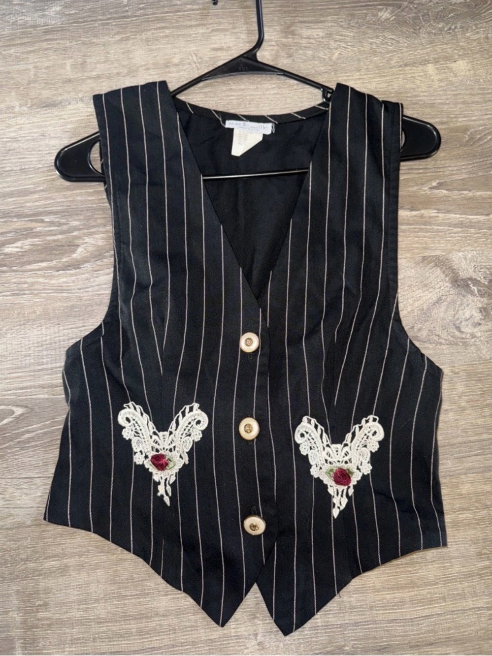 VTG 80s Blondie and Me Black Pinstripe Novelty Vest made in USA size 5–6